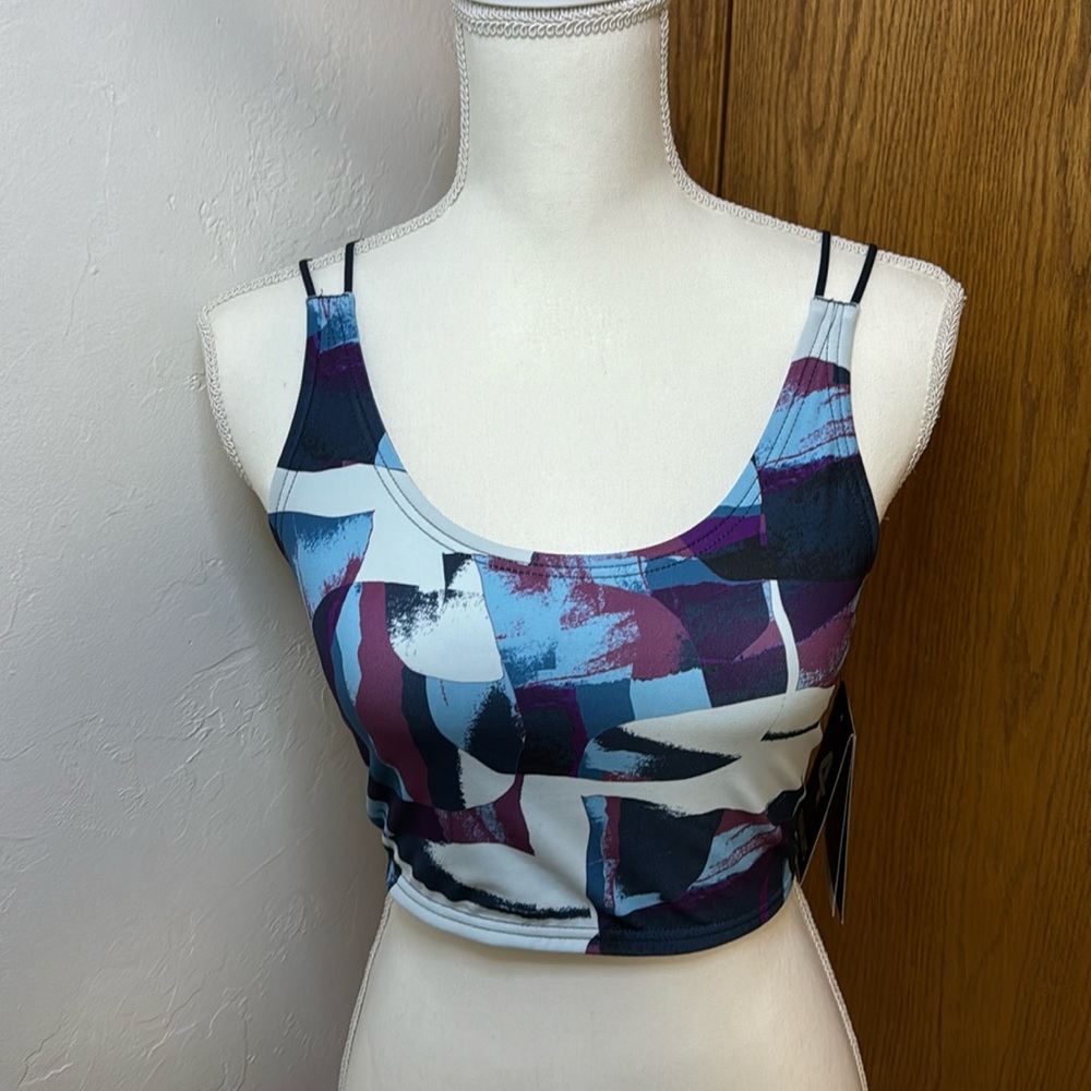 Four Laps Poise longline bra in abstract landscape print M
